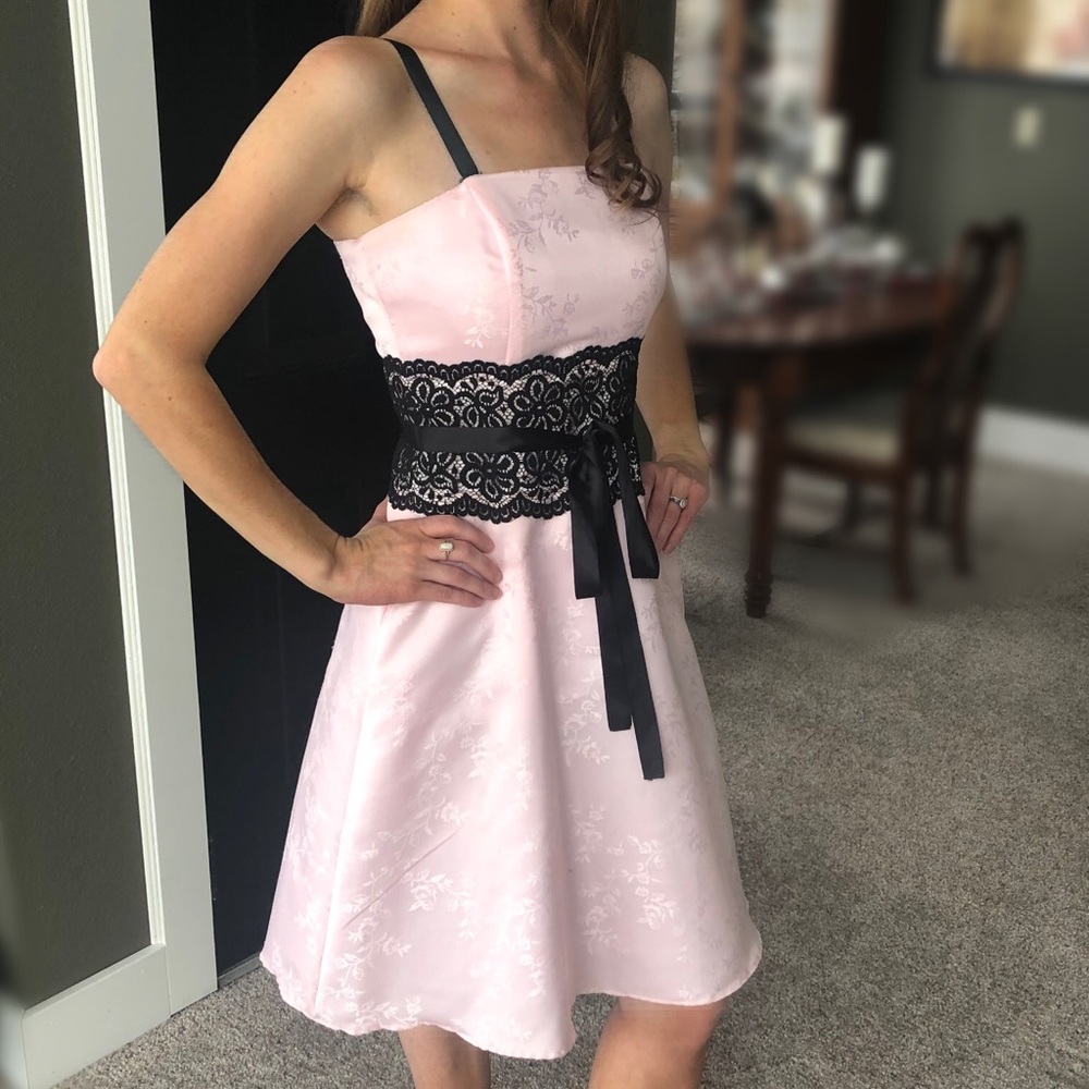 Pink cocktail/party dress with lace accents